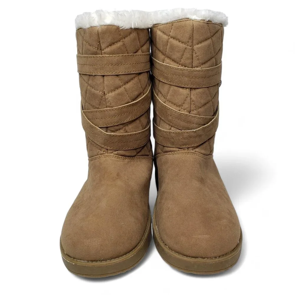 G by Guess Furry Lined Booties Women’s Tan Strappy Quilted Warm Cozy Y2K Outdoor